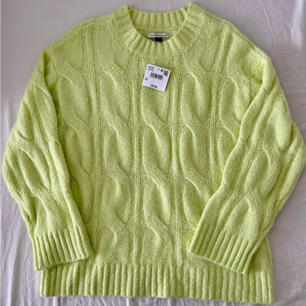 American Eagle Outfitters Cable Knit Crewneck Sweater - Small - Neon Lime